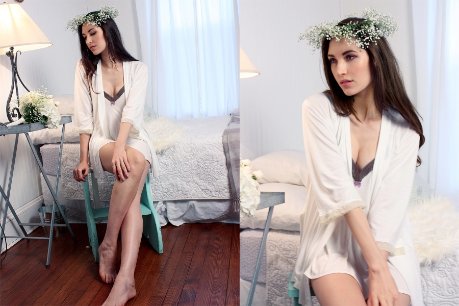 Ivory robe by Between the Sheets Designer Sleepwear Brand