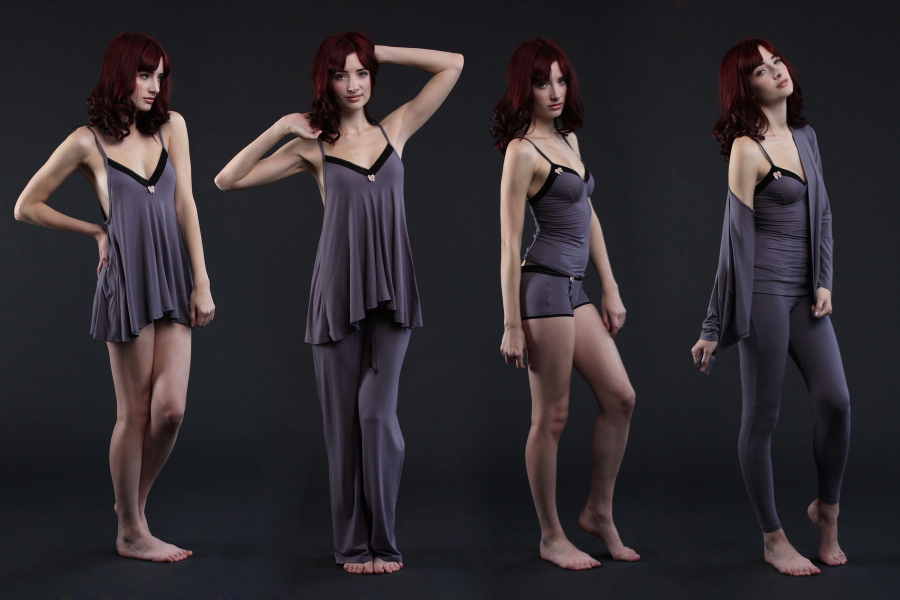 Between the Sheets Intimates Come Out & Play lingerie line in Shade/warm grey featuring model Susan Coffey
