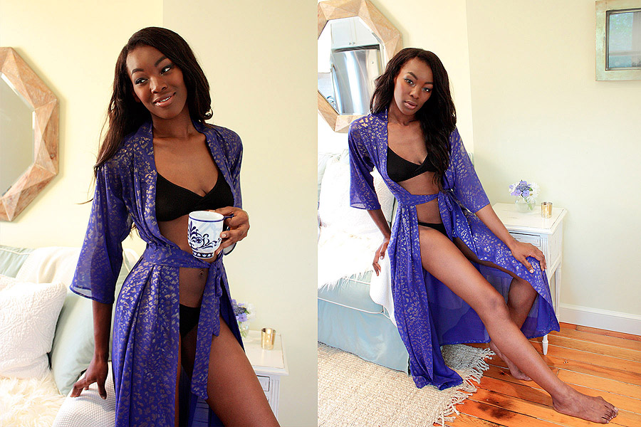 luxury loungewear - leopard play silky robe with gold foil print in cobalt