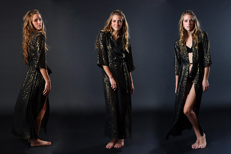 luxury loungewear - leopard play silky robe black/gold foil print