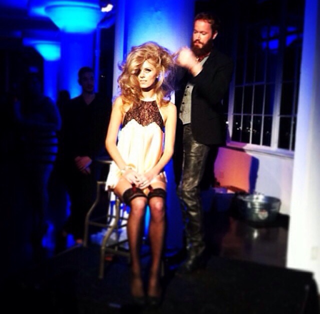 model onstage at live hairshow - wearing laya l'obatti deco lace babydoll