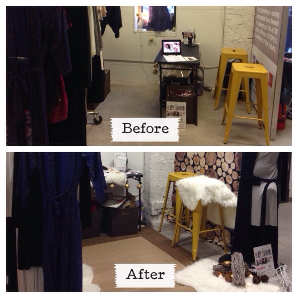 Before/After - Between the Sheets lingerie booth at DENYC pop up shop Holiday 2013