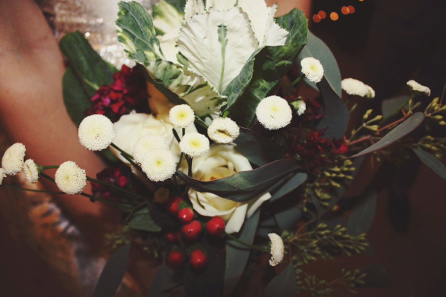 DIY flower details of Layla & Josh's NYC New Year's Eve elopement - winter bridal bouquet