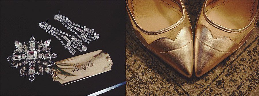 deco details of Layla & Josh's NYC New Year's Eve city hall wedding - jewelry and shoes