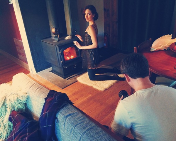 BTS photoshoot in Woodstock NY - behind the scenes lingerie & a fire, what more can you ask for?