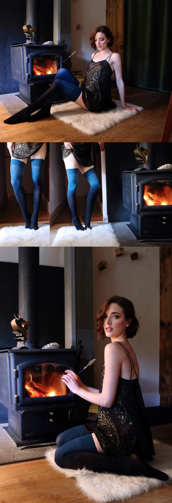 BTS Lingerie - Into the Woods Lookbook: black leopard print babydoll and teal ombre stay ups