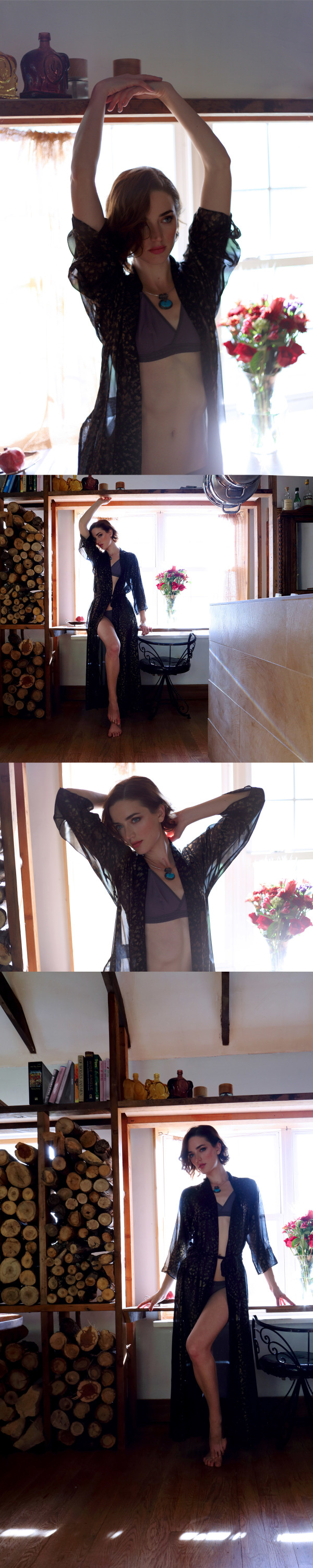 BTS Lingerie - Into the Woods Lookbook: purple bralette & sheer black leopard print robe