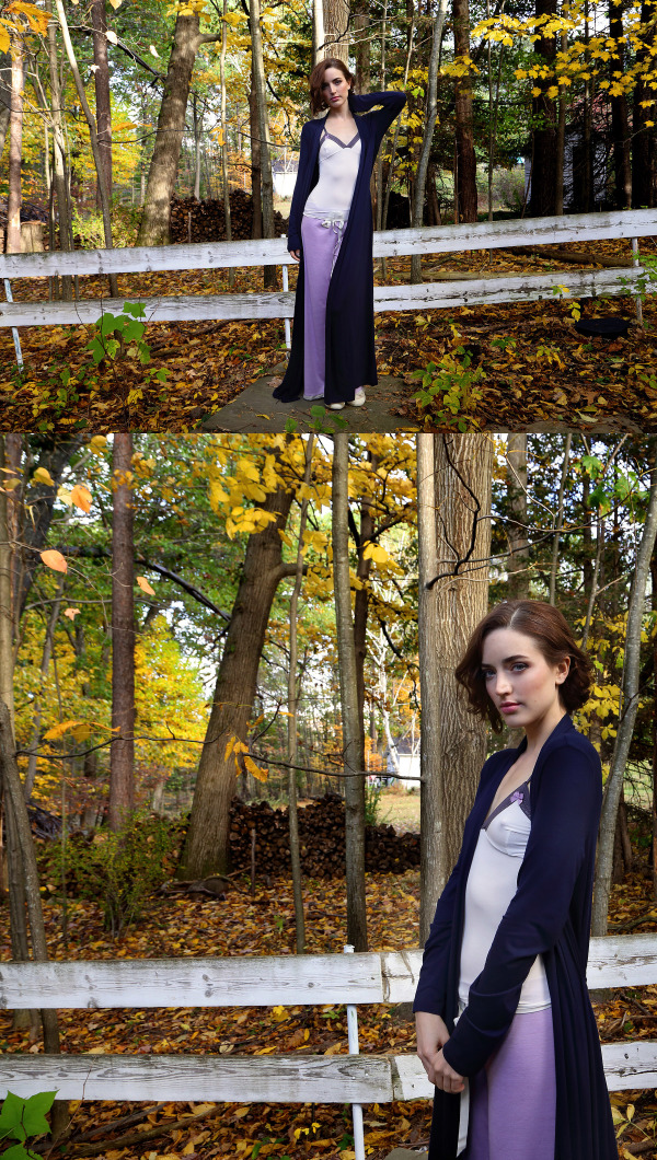 BTS Lingerie - Into the Woods Lookbook: fall foliage and purple, ivory, navy lounge set