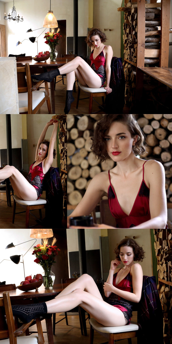 BTS Lingerie - Into the Woods Lookbook: red deco lace silk cami and tap pant