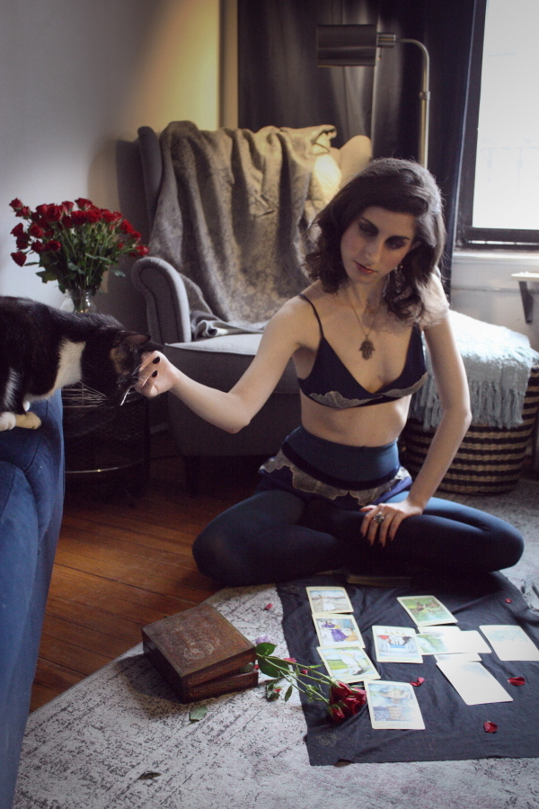 Erica tarot, cats, & silk lingerie + ombre tights on BTSlingerie Blog