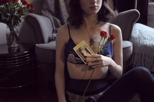 Erica tarot, cats, & silk lingerie + ombre tights on BTSlingerie Blog