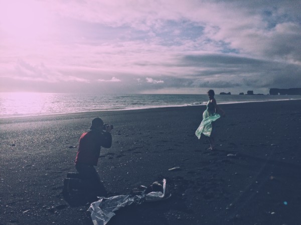 Josh shooting Arden in Andromeda collection in Vik Iceland Reynisfjara