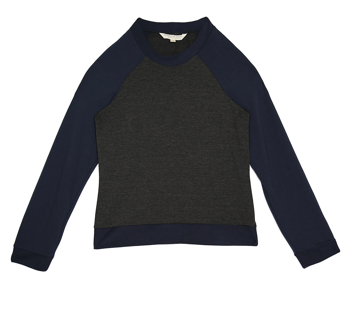 Make a Pass Charcoal Navy Raglan Long Sleeve Pullover | Color Blocked Warmups | Luxury Athleisure | Between the Sheets Loungewear