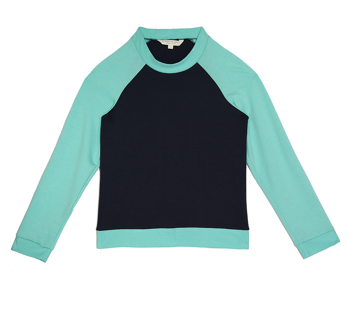 Make a Pass Navy Turquoise Raglan Long Sleeve Pullover | Color Blocked Warmups | Luxury Athleisure | Between the Sheets Loungewear