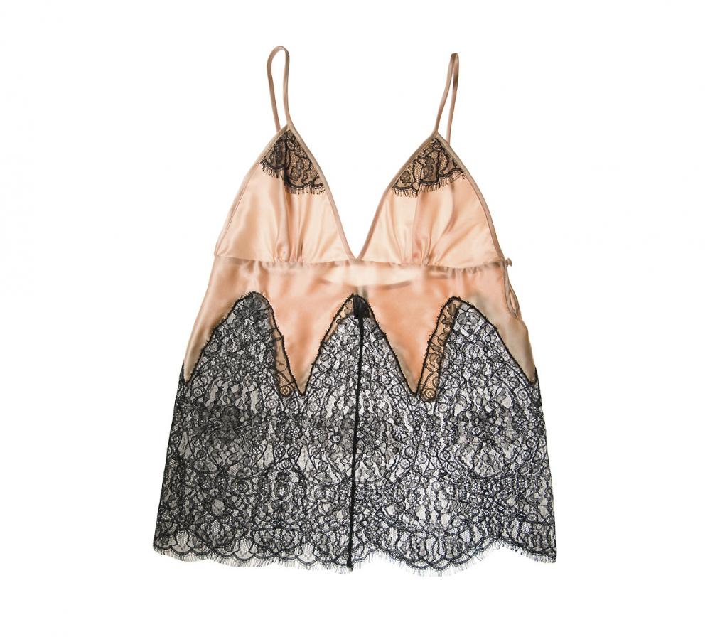 Silk Camisole Top with Leavers lace in Pink