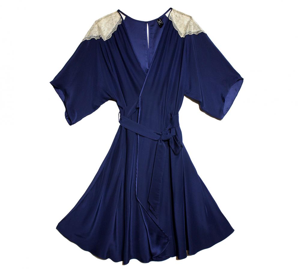 Arabesque Lagoon Satin & Lace Wrap Robe | Couture Silk & Lace Lingerie | Layla L'obatti Specimens of Seduction