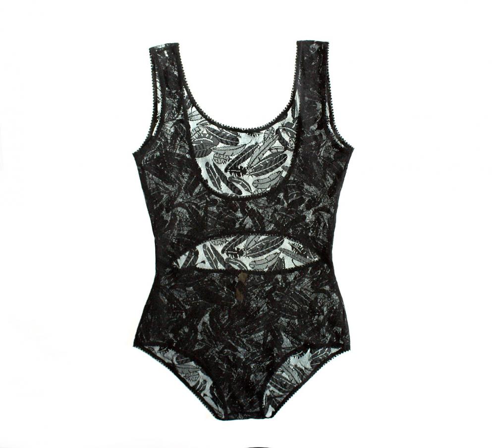 Birds of Play cutout Bodysuit in Midnight | Exclusive Feather Lace Designs | Between the Sheets