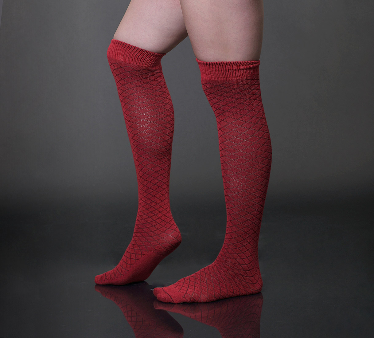 Cherry Red Diamond Pattern Over the Knee socks Patterned Socks Made in USA Socks...