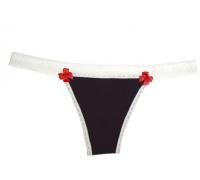 Thong in Midnight/Black with Dawn/Ivory lace trim- Come Out and Play by Between the Sheets Collection | Luxury Lingerie | Designer Lingerie | Made in USA