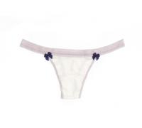 Thong in Dawn/Ivory with Twilight/Lilac lace trim- Come Out and Play by Between the Sheets Collection | Luxury Lingerie | Designer Lingerie | Made in USA