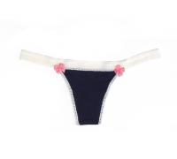 Thong in Dusk/Navy with Dawn/Ivory lace trim- Come Out and Play by Between the Sheets Collection | Luxury Lingerie | Designer Lingerie | Made in USA