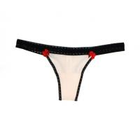 Thong in Champagne/Peach with Midnight/Black lace trim- Come Out and Play by Between the Sheets Collection | Luxury Lingerie | Designer Lingerie | Made in USA