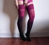 Ruby Ombre Thigh Highs | Dip Dyed Gradient Stay-Ups by Velvet Heart | Playful Sophisticated Legwear at Between the Sheets Image