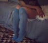 Slate Blue Pointelle Knee-High socks  | Blue Crochet Knee Socks | Playful Sophisticated Legwear at Between the Sheets Image