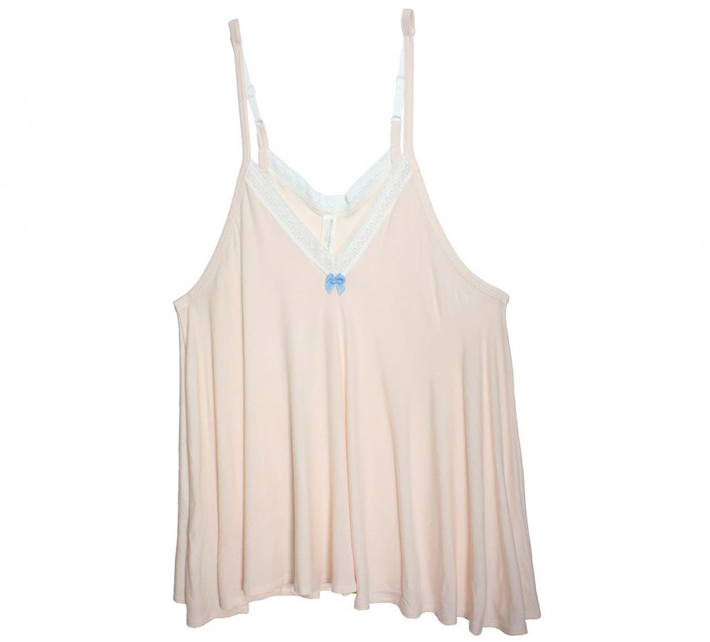 peach modal trapeze babydoll nightie with blue bow